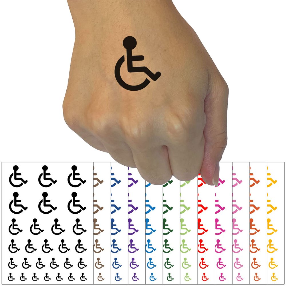 Handicap Disabled Wheelchair Access Icon Temporary Tattoo Water Resistant Fake Body Art Set Collection - Brown (One Sheet)