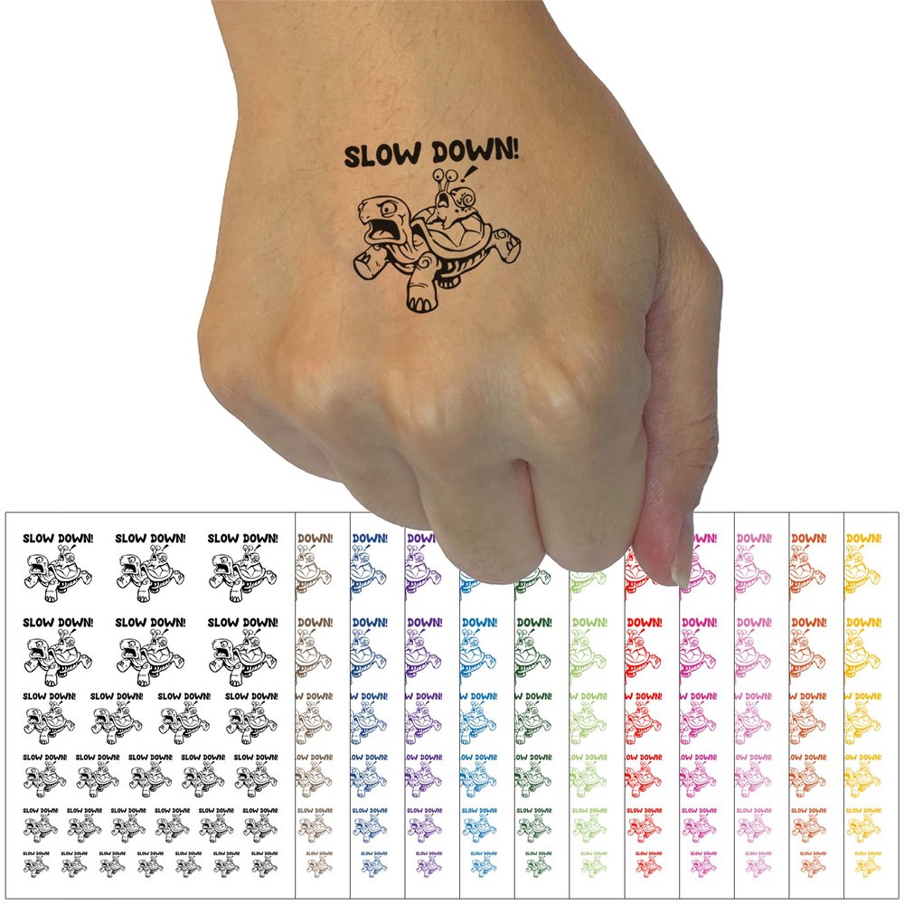 Slow Down Turtle Tortoise and Snail Temporary Tattoo Water Resistant Fake Body Art Set Collection - Light Blue (One Sheet)