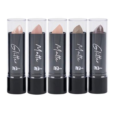 5 Pc Assorted Nude Matte Lipstick Colors Shimmer Glitter Beauty Cosmetics 0.12oz Set Luxury Makeup Infused with Vitamin E Creamy Moisture Vibrant Color Pigment Long Lasting Wear All Day Cruelty Free