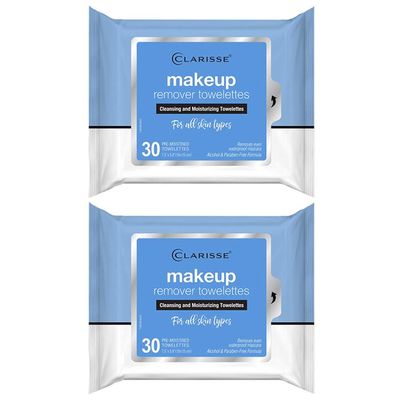 60ct Makeup Remover Cleansing Towelette Wipes Moisturize Cleanse Removes Make Up Alcohol Paraben Free Formula Face Cleaning Moisturizing Pre-Moistened Ultra Soft Facial Gentle Dirt Oil Eyeshadow