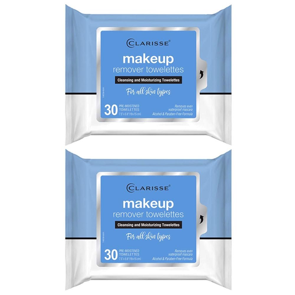 60ct Makeup Remover Cleansing Towelette Wipes Moisturize Cleanse Removes Make Up Alcohol Paraben Free Formula Face Cleaning Moisturizing Pre-Moistened Ultra Soft Facial Gentle Dirt Oil Eyeshadow