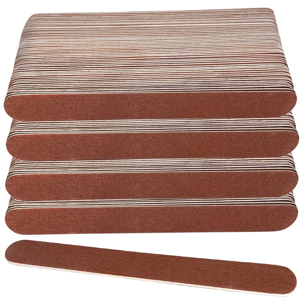 100 Pcs Wooden Nail Files, 7 Inches Emery Board Nail File for Nature Nails, Manicure Tool Set Disposable Nail File for Home Salon Brown