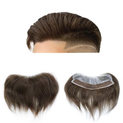 Healthlif Hairline Toupee Frontal Hairpiece Men's Toupee 100% European Hair System V-Shape Brazilian Virgin Human Hair Natural Hairline Replacement System (4cmx18cm, 1 JET BLACK-100% light medium)