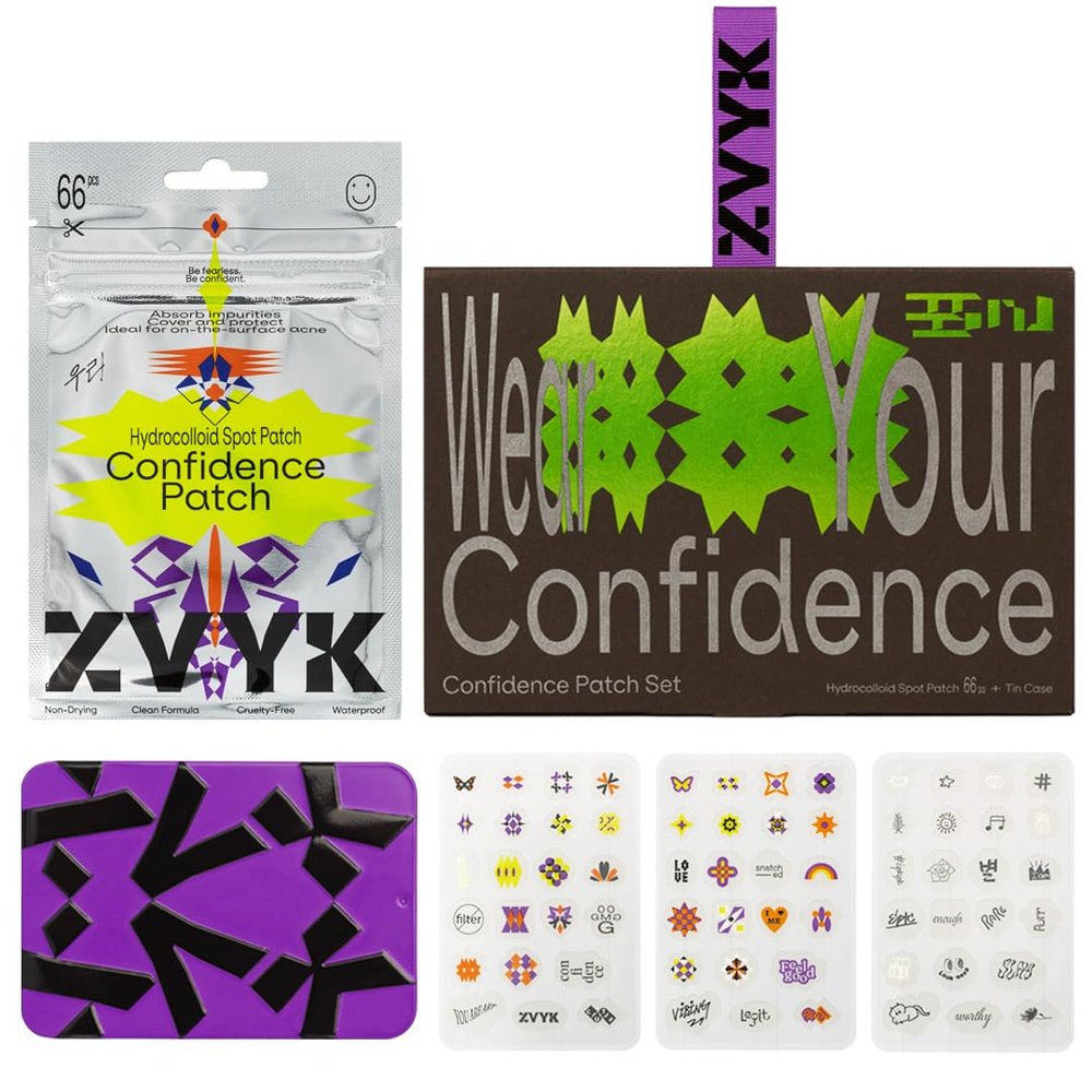 Cute Pimple Patches for Face Tattoo Style Hydrocolloid Acne Patches (Confidence Patch Set) with Star Designs (66 Cute Patches) with a Tin Case Vegan & Cruelty-Free