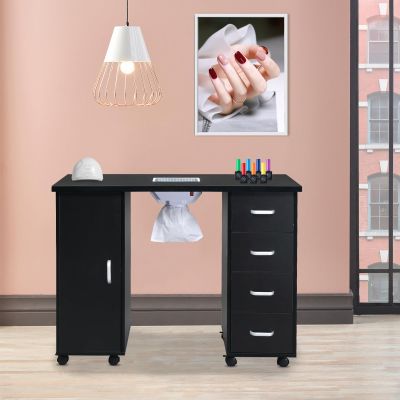 SSLine Manicure Nail Table Station with Lockable Wheels,Manicure Table Nail Beauty Spa Salon Desk Workstation w/Dust Collector,4 Drawers,1 Cabinet,Nail Art Desk Workstation