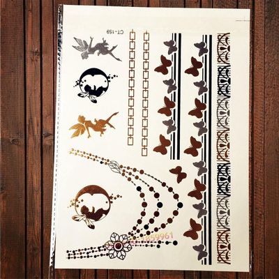 1Pc Big Size Gold Flash Temporary Tattoo Angel Fariy Tales Designs Act-159 Silver Tattoo Choker Elf Jewel Body Art