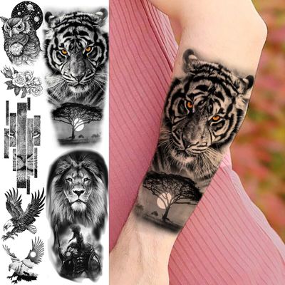 3D Lion Warrior Temporary Tattoos For Women Adult Men Owl Universe Flower Eagle Tattoo Forearm Washable Tatoos