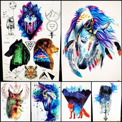 Blue Watercolor Horse With Temporary Tattoo Stickers Women Body Art Sleeve Water Transfer Tattoo Hlz-128