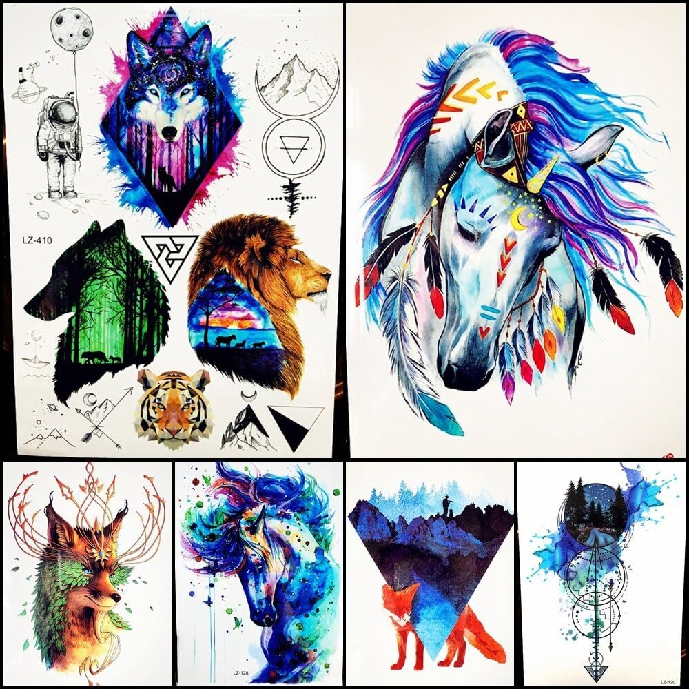 Blue Watercolor Horse With Temporary Tattoo Stickers Women Body Art Sleeve Water Transfer Tattoo Hlz-128