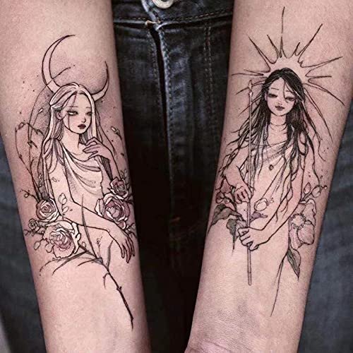 2Pcs Evil Girls Tattoo Stickers For Men Women Arm Waist Temporary Tattos Dark Rose Lady Waterproof Tatoos