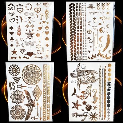 1Pc Temporary Tattoo Sticker Cute Dolphin Finger Tattoo Dragonfly Ht148G Gold Key Metallic Spade Heart Diamond Tattoo Paper