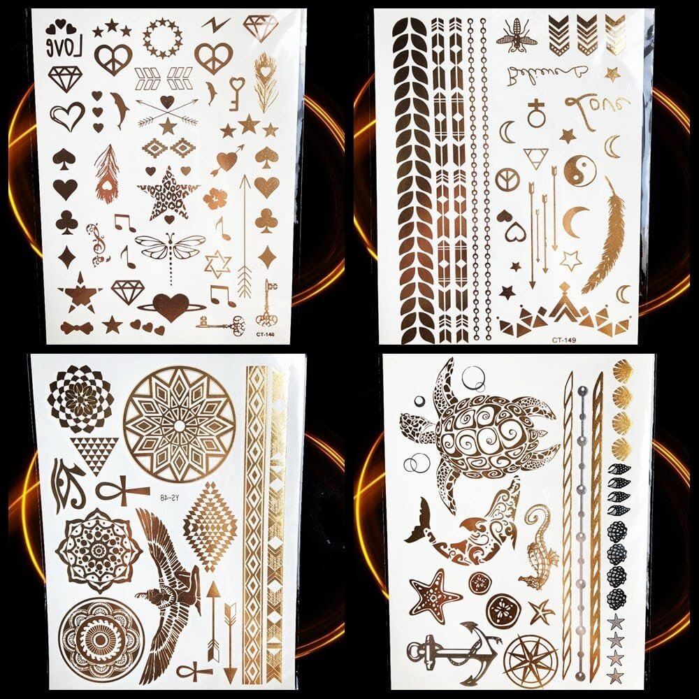 1Pc Temporary Tattoo Sticker Cute Dolphin Finger Tattoo Dragonfly Ht148G Gold Key Metallic Spade Heart Diamond Tattoo Paper