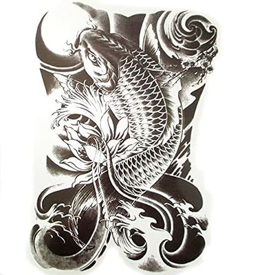 34X48Cm Large Carp Full Back Tattoos Men And Women Big Fish Waterproof Temporary Tattoo Stickers Tattoo