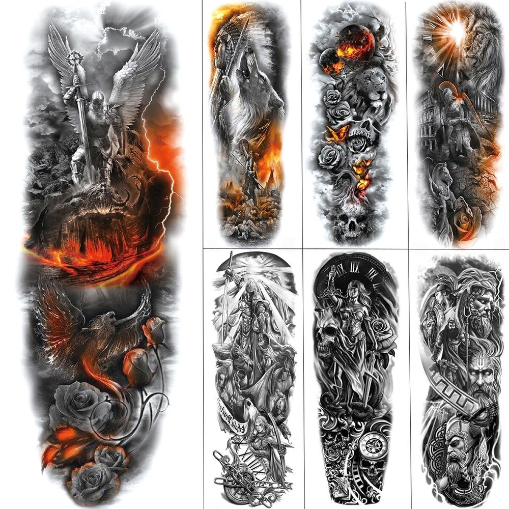3D Ares Warrior Big Arm Temporary Tattoos For Women Girl Men Large Legs Waterproof Mars God Tattoo Sticker Paper
