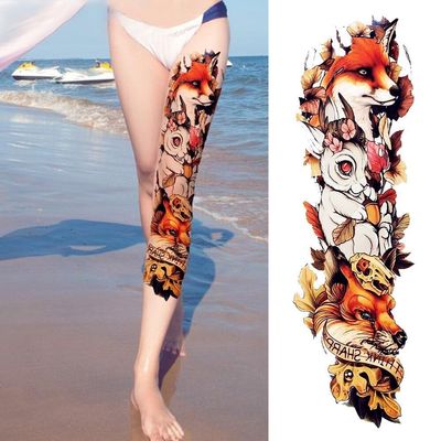 3D Watercolor Fox Rabbit Watercolor Tattoo Wolf Women Full Legs Temporary Tattoo Stickers Men Shoulder Flash Tatoos
