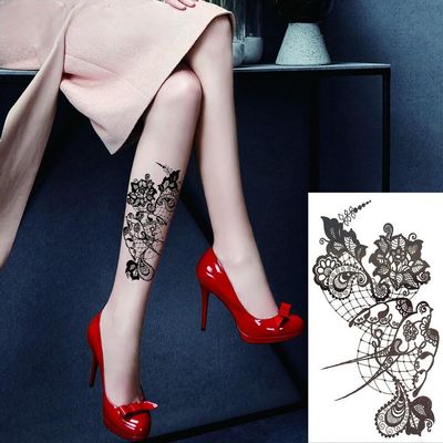 1Pc Sexy Lace White Large Flower Henna Temporary Tattoo Black Mehndi Style Waterproof Tattoo Sticker