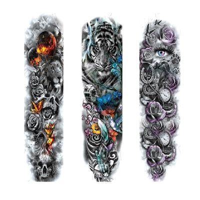 3 Pcs/Lot Large Arm Sleeve Tattoo Tiger Moon Flame Waterproof Temporary Tatto Sticker Lion Body Art Full Tatoo Women Men