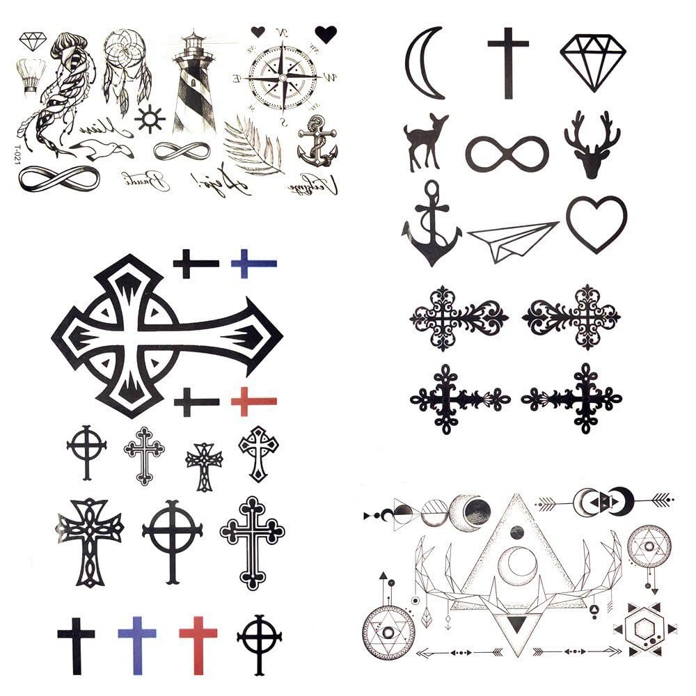 10.5X6Cm Small Gadgets Black Cross Temporary Tattoo Christian Women Body Hands Art Tattoo Stickers Men Diamond Tattoo