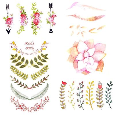 10.5X6Cm Watercolor Flower Leaf Temporary Tattoo Sticker Small Pink Feather Body Art Flash Tattoo Girl Finger Tatoo Women
