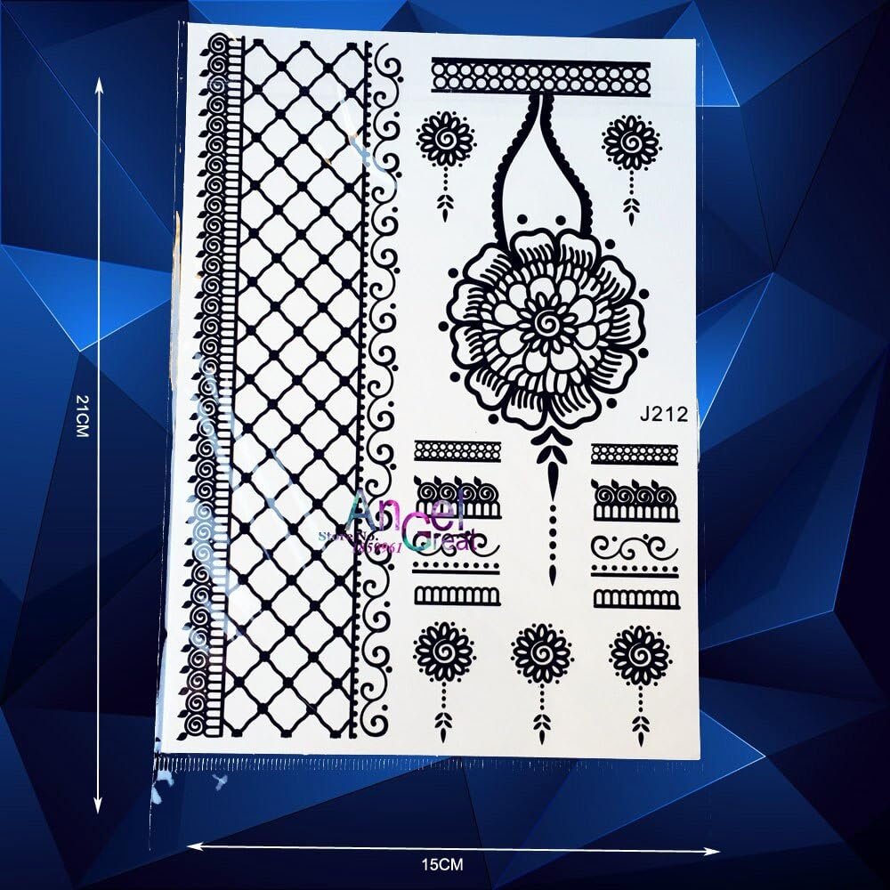 1Pc Black Henna Grid Mesh Pattern Temporary Tattoo Women Body Art Flower Jewel Sticker Abj212 Sexy Wedding Tattoo Brides