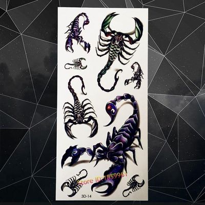 1 Piece Scorpion King Design Temporary Tattoo 3D A3D-14 Flash Metallic Tattoo Stickers Blue Brown Tattoo Kids Men