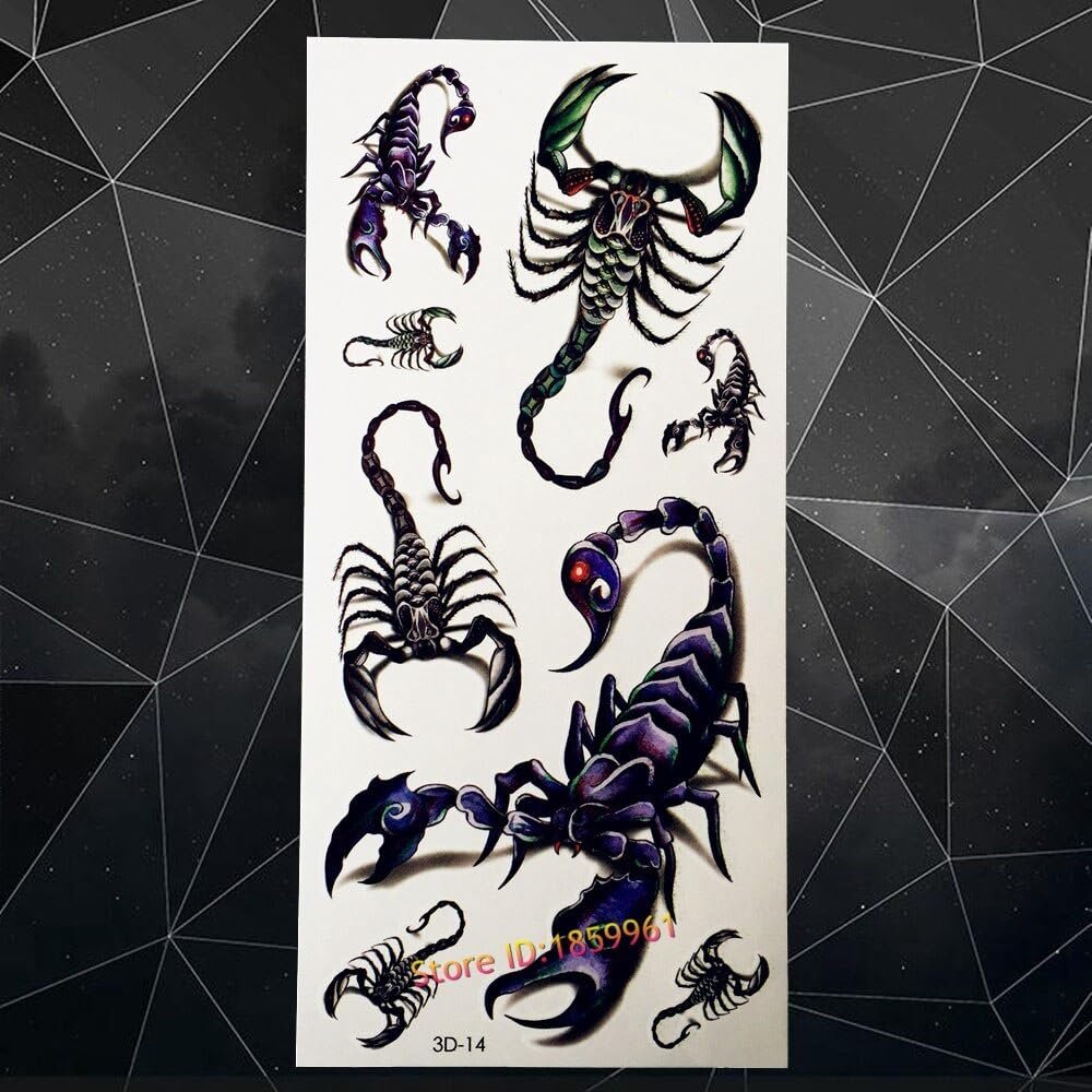 1 Piece Scorpion King Design Temporary Tattoo 3D A3D-14 Flash Metallic Tattoo Stickers Blue Brown Tattoo Kids Men