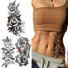 Large Rose Flower Temporary Tattoo For Women Bloosom Peony Tattoos Black Leaves Water Transfer Sexy Floral Tatoos Waist Shoulder view 1