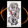 Large Rose Flower Temporary Tattoo For Women Bloosom Peony Tattoos Black Leaves Water Transfer Sexy Floral Tatoos Waist Shoulder view 3