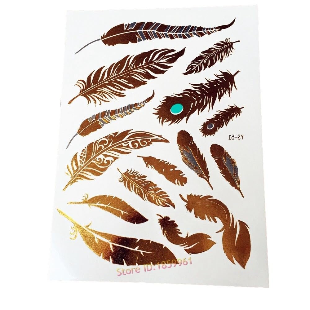 1Pc Indian Gold Flash Tattoo Henna Sexy Jewelry Sticker Peacock Feather Metallic Tattoo Body Art Temporary Tattoos As51