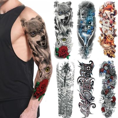 3D Long Lasting Roar Wolf Temporary Tattoo Flower Tribe Owl Men Shoulder Tattoo Stickers Full Body Arm Art Leg Tatto Women
