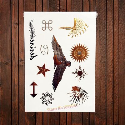 1Pc Hot Indian Angel Wing Tattoo Gold Metallic Sun Pattern Temporary Tattoo Sticker Waterproof Arm Hand Leg Tatoo Body Art Ayh72