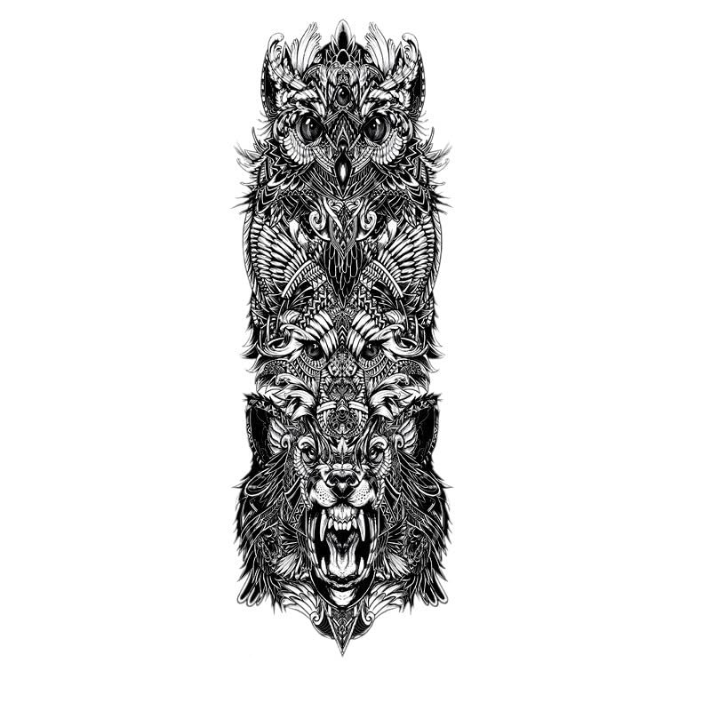 Tiger King And Owl Full Arm Waterproof Temporary Tattoos Men Animals Glitter Tattoo Sleeves Temporary Tatoo Tattoo Stickers