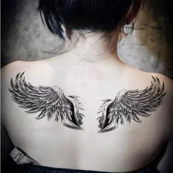 1Pair Black Wings For Shoulder Temporary Tattoo Stickers Men Women Waterproof Tattos Big Size Flash Decals Tatoos