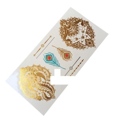 1Pc Dazzling Arm Hand Flower Tattoos Hglh15 Gold Metallic Lace Henna Tattoo Peacock Feather Waterproof Temporary Tattoo Stickers