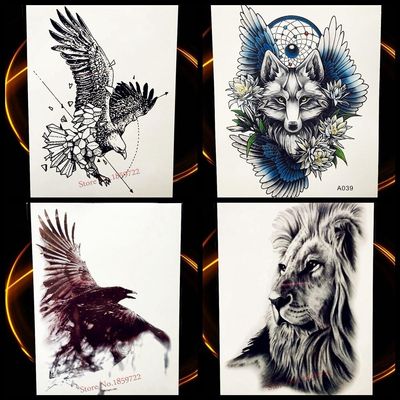 Flying Eagle Temporary Tattoo Black Sketch Waterproof Henna Tattoo Stickers 21 * 15Cm Men Women Body Art Tatoo Arm Sleeve
