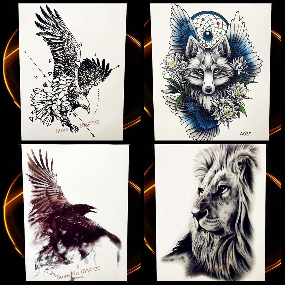 Flying Eagle Temporary Tattoo Black Sketch Waterproof Henna Tattoo Stickers 21 * 15Cm Men Women Body Art Tatoo Arm Sleeve
