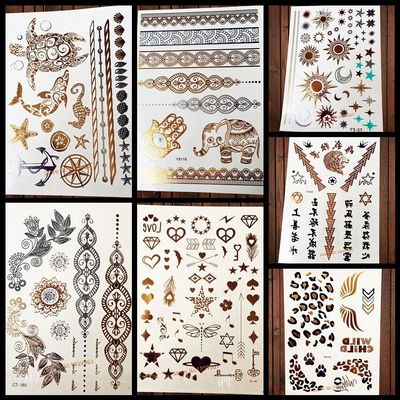 1Pc Sparkle Gold Tattoos Turtle Dolphin Sea Horse Star Fish Shell Anchor Compass Design Metallic Temporary Tattoo Stickers Ays63