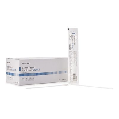 McKesson Cotton Tipped Applicator, 6 in [200 Count] Long Sterile Medical Swabs, Individually Wrapped, Plastic Shaft