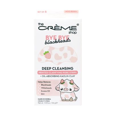 The Crme Shop Bye Bye Blackhead Nose Strips - Oil-Absorbing Kaolin Clay Deep Cleanse - Pore Stickers Target Blackheads Whiteheads Excess Oil and Dirt (Moo Berry) 6 Counts 1 Pack