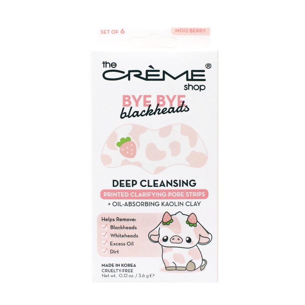 The Crme Shop Bye Bye Blackhead Nose Strips - Oil-Absorbing Kaolin Clay Deep Cleanse - Pore Stickers Target Blackheads Whiteheads Excess Oil and Dirt (Moo Berry) 6 Counts 1 Pack
