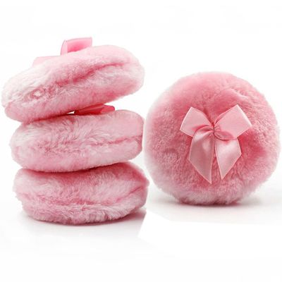 4Pcs Ultra Soft Fluffy Powder Puffs Round Face Body Cosmetic Powder Puff Loose Powder Puffs with Bow Knot Beauty Puff Sponge, Pink