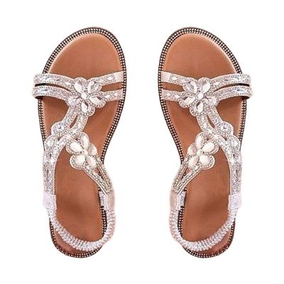 Wedge Size Rhinestone Fashion Plus Ladies Comfortable Flower Summer Sandals Women's Sandals Sandal Women (Silver, 6.5)