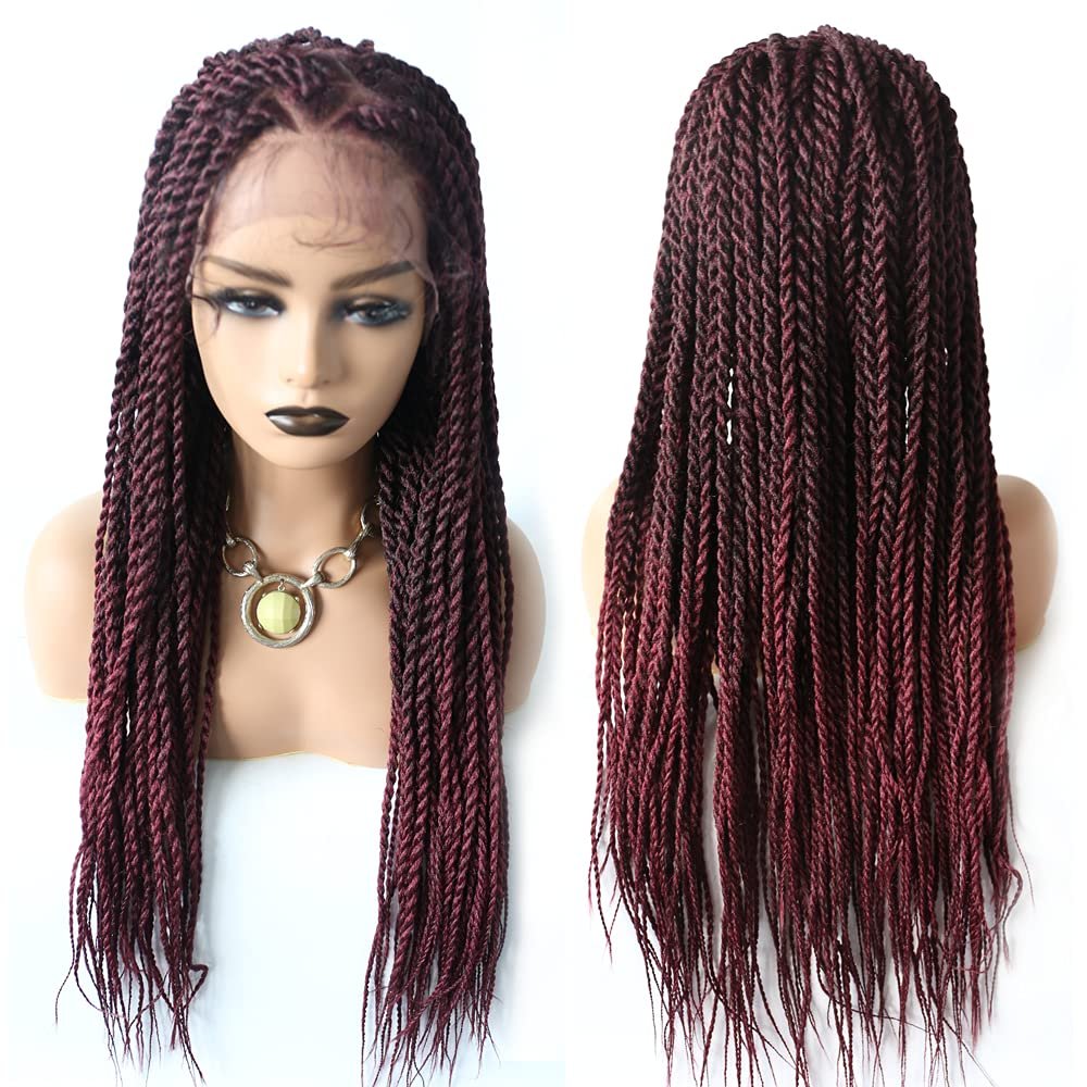 Braided Wigs For Black Women 35" Soft Swiss Lace Front Braids Wigs Light Weight Braiding Wigs With Baby Hair Premium Quality Kanekalon Synthetic Braided Wigs Knotless Box Braid Wigs For Women (LL603663A, #1B/99JT)