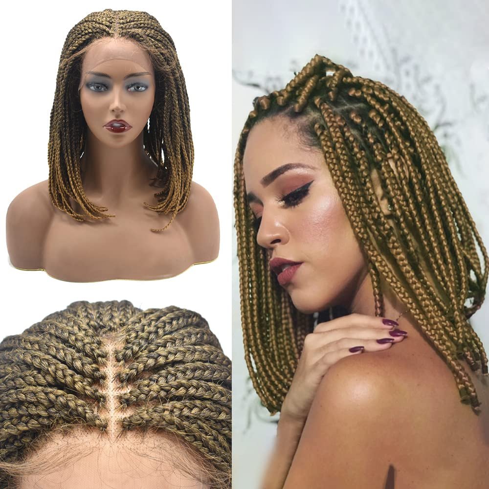 Braided Wig For Black Women Swiss Lace Front Braids Wigs Hand Tied Twist Braiding Wig With Baby Hair Natural Hairline Premium Quality Kanekalon Synthetic Braided Wigs For Black Women (LL602327F, #1B/27T)
