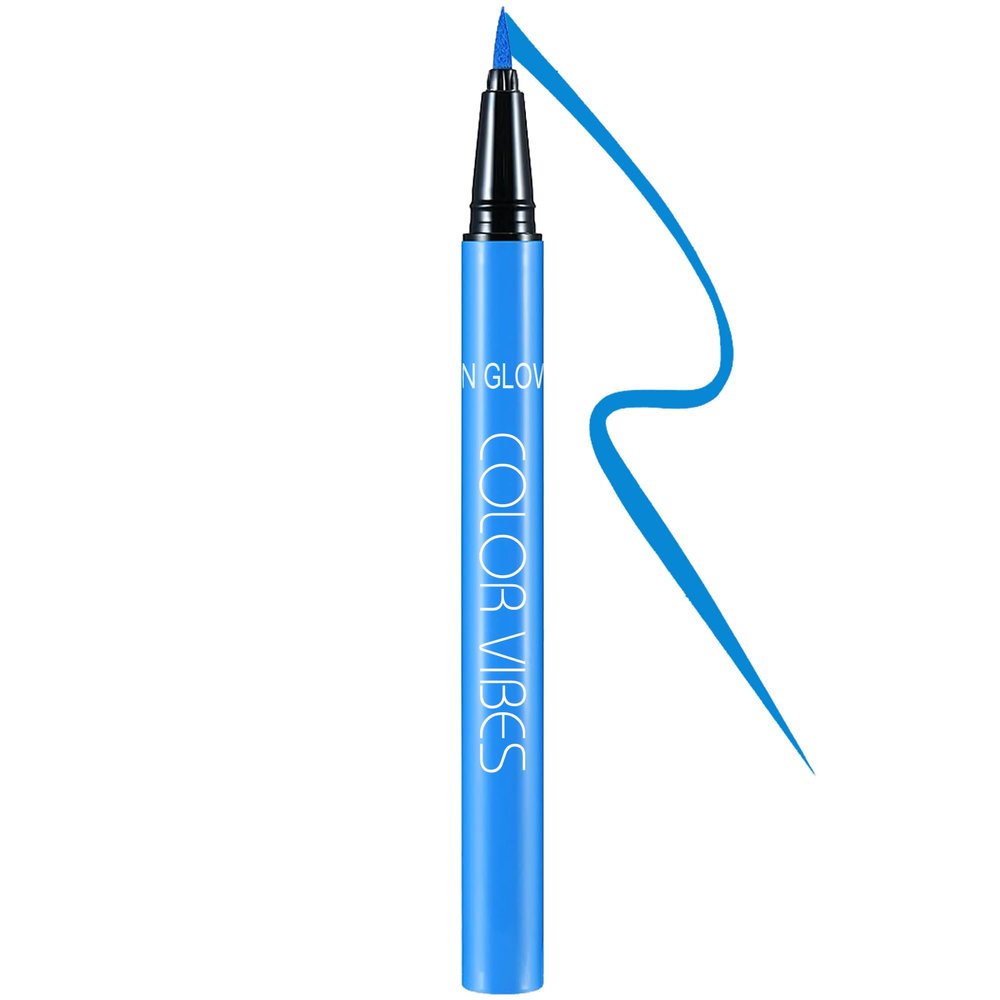 DELISOUL UV Neon Liquid Eyeliner, Matte Colored Eyeliner Pen, Waterproof Smudge-proof Pigmented Eye Liner, Glow Brightly Under UV Lights, Colorful Eye Makeup For Rave Party Music Festival, Neon Blue
