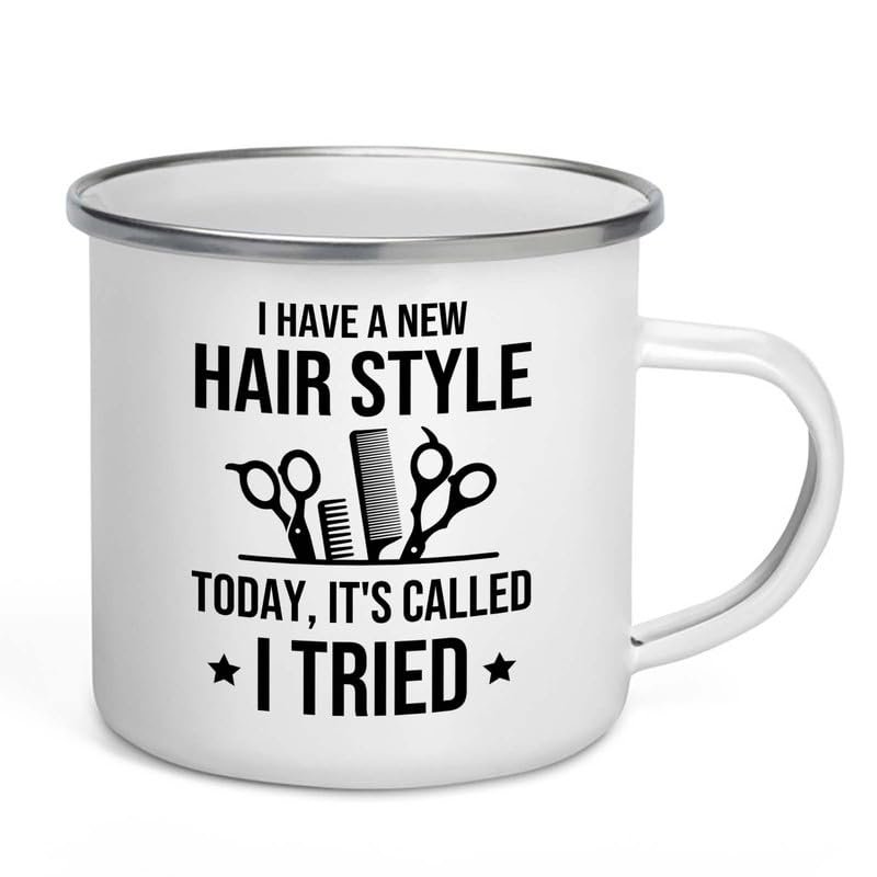 Flairy Land Hair Stylist Camper Mug 12oz - A New Hair Style - Hair Stylist Gift Beautician Hairdresser Salon Barber Hairdo Cosmetoloist Scissors Blower