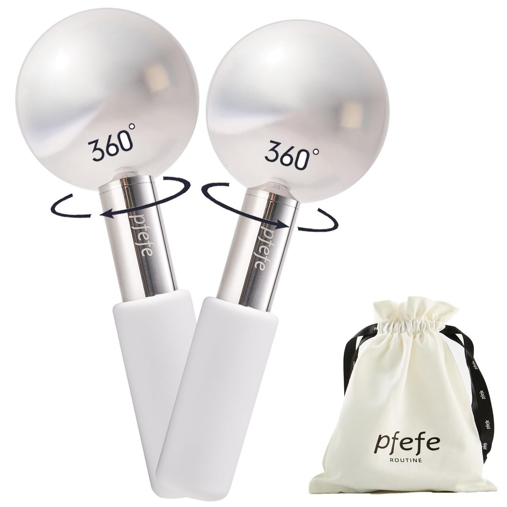 Pfefe 360 Rotating Ice Globes for Face & Eyes, Unbreakable Stainless Steel Cryo Sticks for Beauty Routines, Facials Cold Roller Colling Globes for Puffiness, Wrinkles, Dark Circles, Headaches