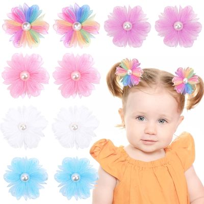 10PCS Mini Flower Hair Clips, Oaoleer 2" Tulle Mesh Hair Bows Colorful Flower Hair Pins Barrettes Wedding Hair Accessories for Baby Toddler Kid Girls Women Halloween Cosplaying Party Decor