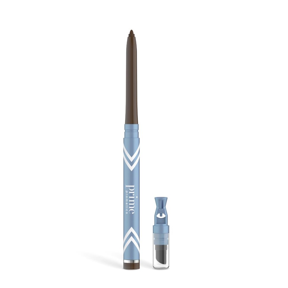 PRIME PROMETICS PrimeEyes Glide Eyeliner for Mature Women Water-Resistant, Long-Stay and Mess-Proof Gel Cream Texture, Discreet Sharpener and Effective Smudger (Wood (brown))