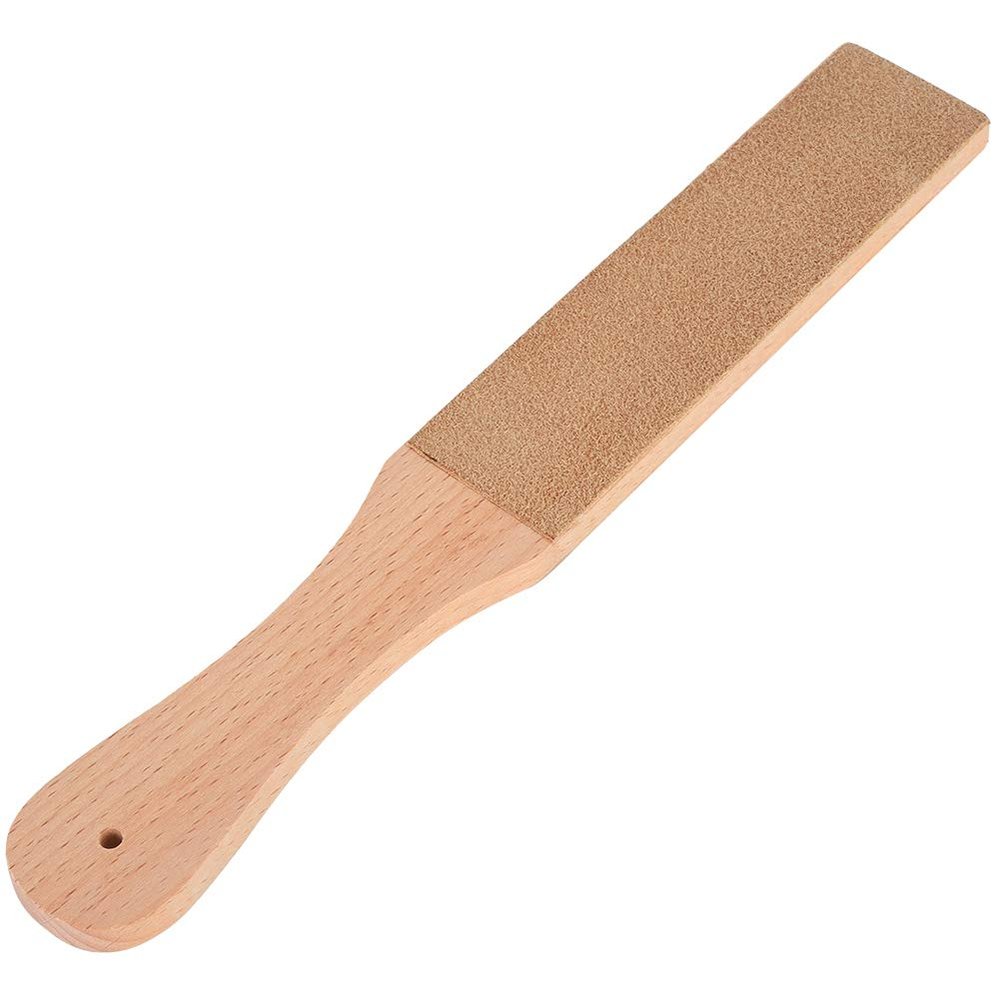 Double Side Leather Strop for Knife Sharpening, Wood Handle Home Sharpening Tool 28 x 4 x 15.5cm
